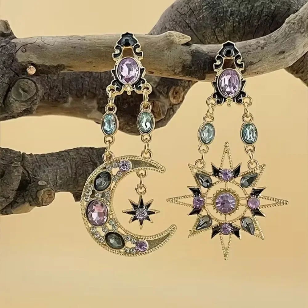 💫Betsey Johnson Sun & Moon Crystal Dangle Earrings Multi-color 💫